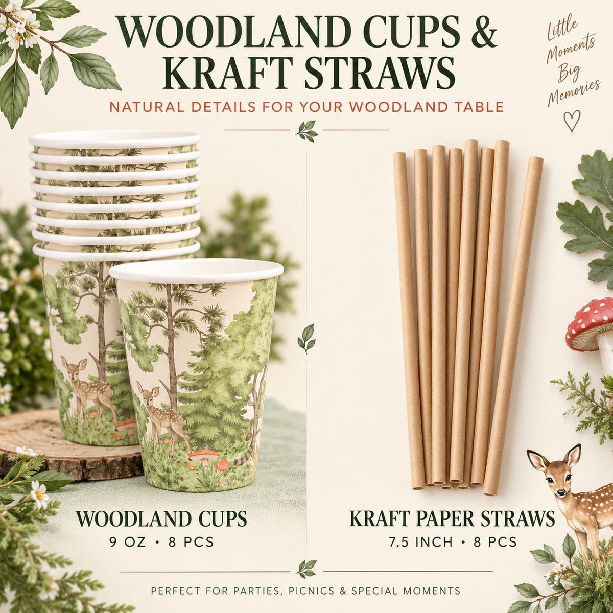Woodland Party Table Set for 8 | Forest Birthday Tableware