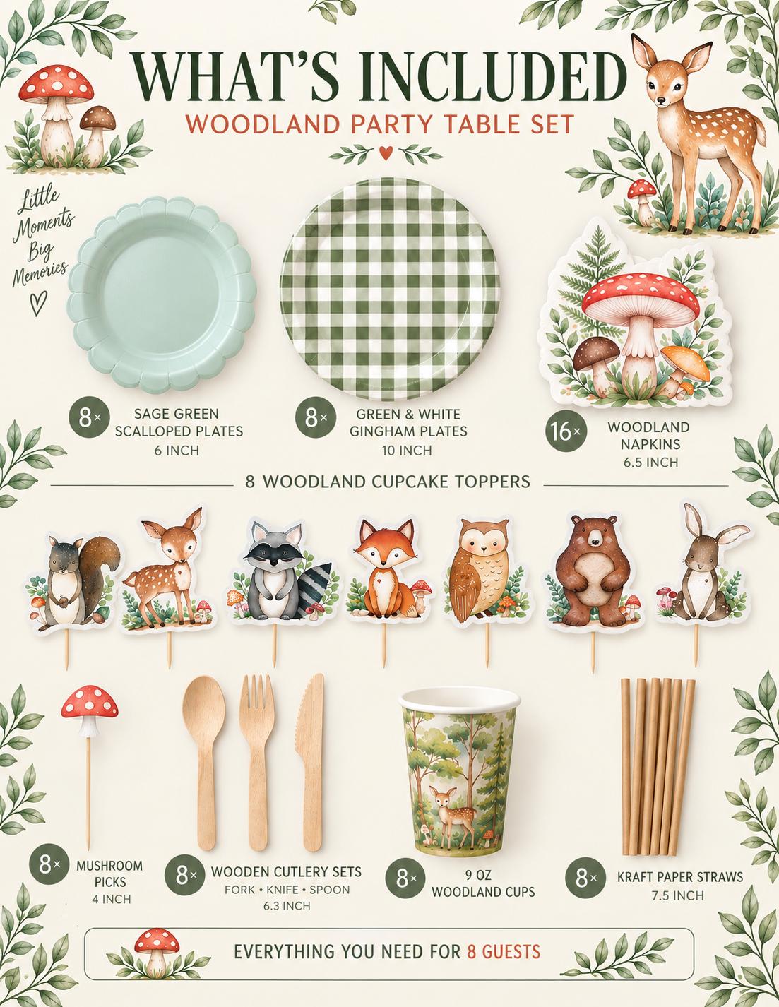 Woodland Party Table Set for 8 | Forest Birthday Tableware