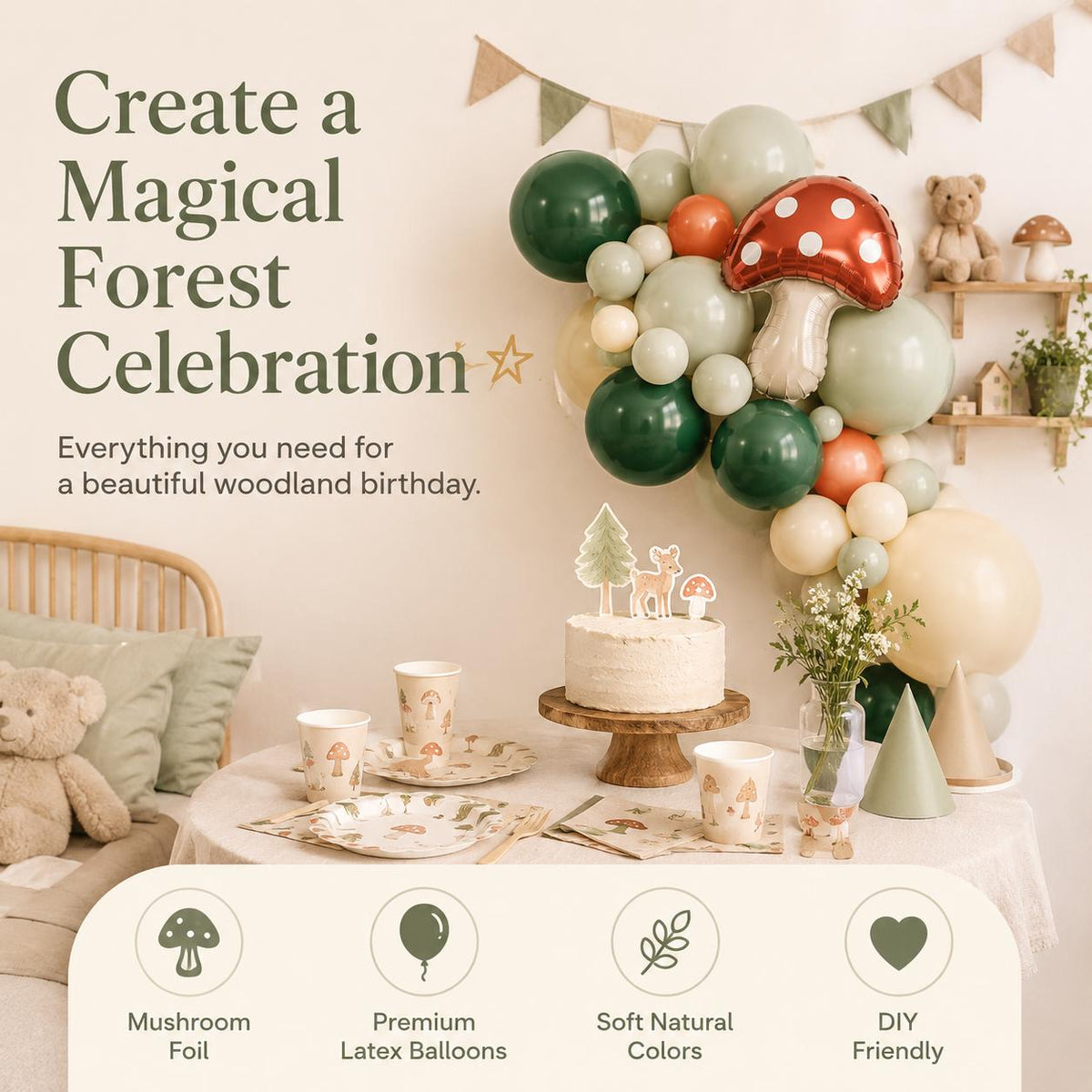 Forest Balloon Garland Kit | Woodland Birthday Party Decor