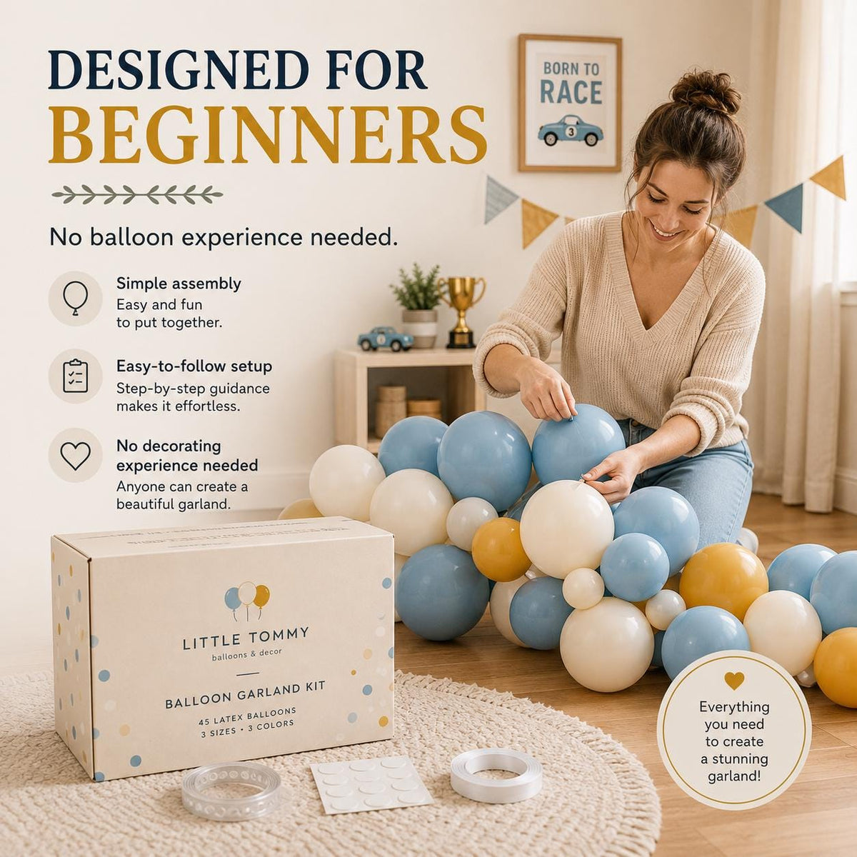 Balloon Garland Kit, 45 Blue White Yellow Balloons, Party Decor