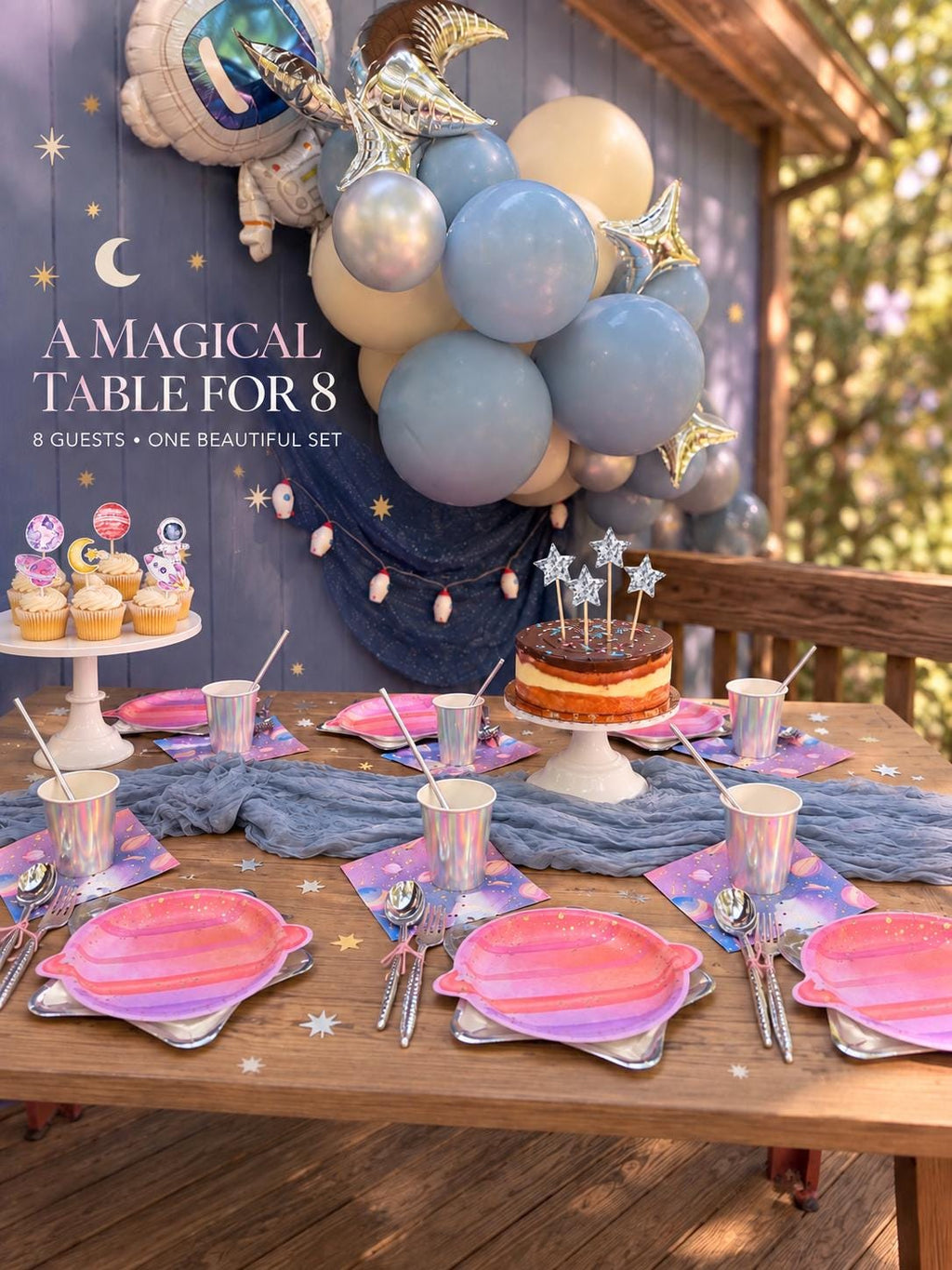 Space Party Table Set for 8 | Celestial Birthday Tableware