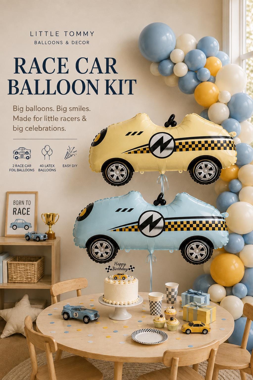 Race Car Balloon Garland Kit | Race Birthday Party Decor