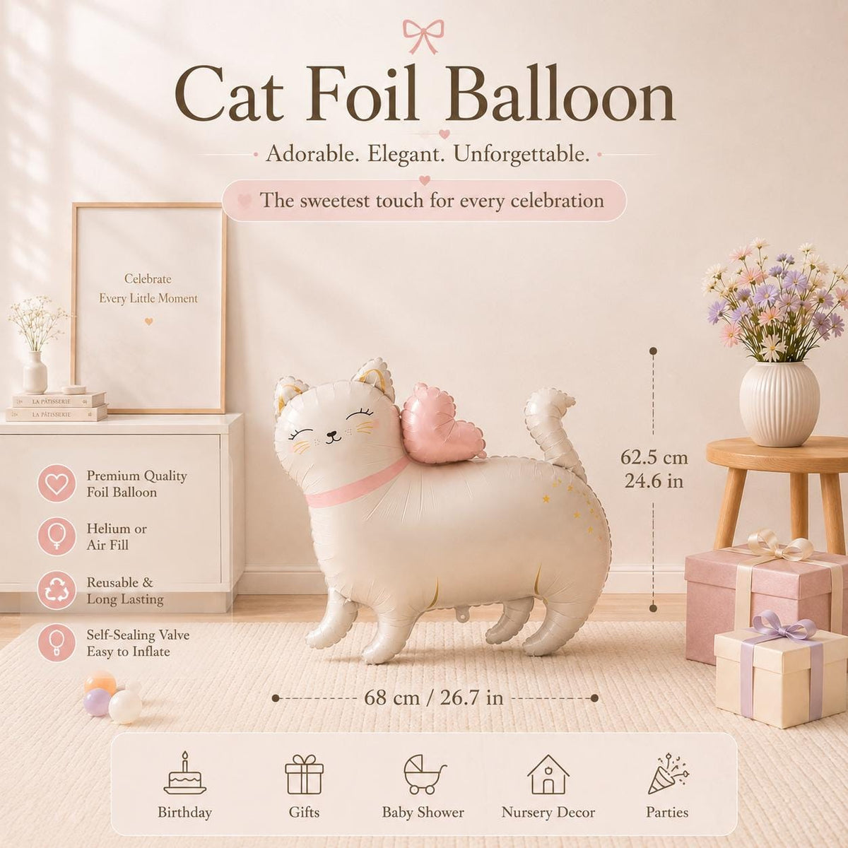 Kitty Foil Balloon | Sleepover Birthday Party Decor