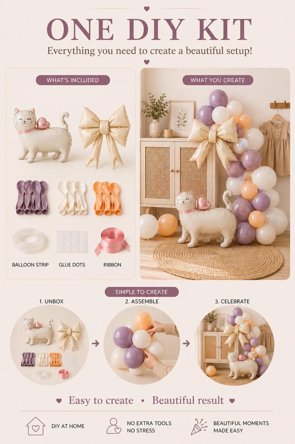 Kitty Balloon Garland Kit | Sleepover Birthday Party Decor