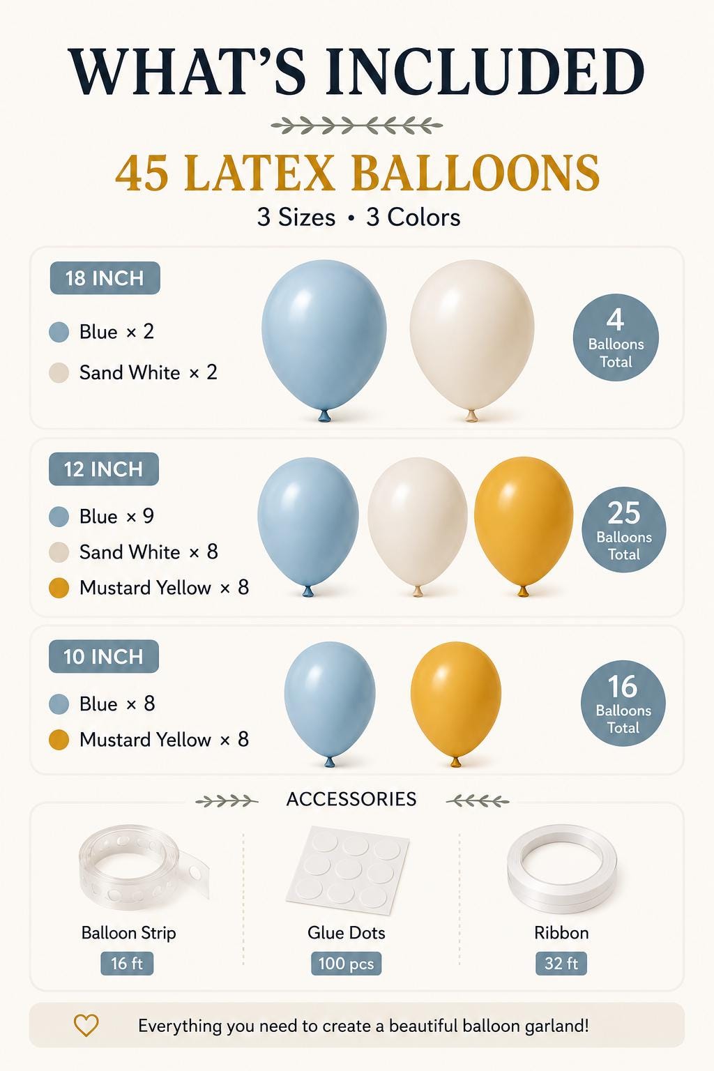 Balloon Garland Kit, 45 Blue White Yellow Balloons, Party Decor