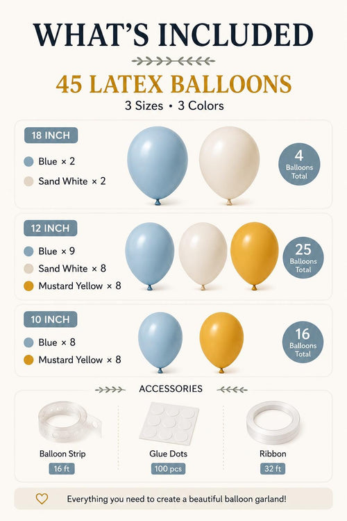 Balloon Garland Kit, 45 Blue White Yellow Balloons, Party Decor