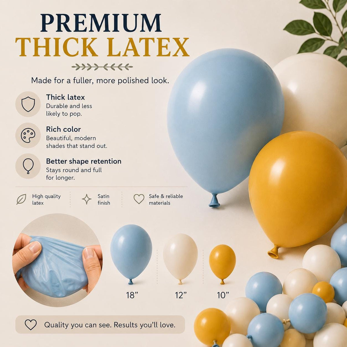 Balloon Garland Kit, 45 Blue White Yellow Balloons, Party Decor