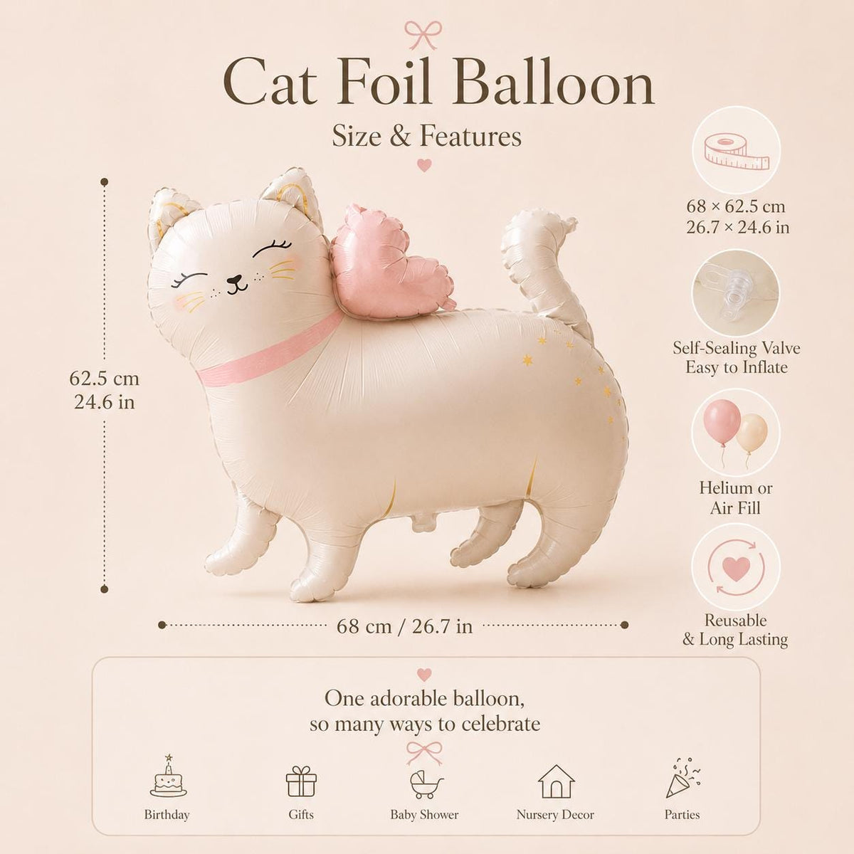 Kitty Foil Balloon | Sleepover Birthday Party Decor