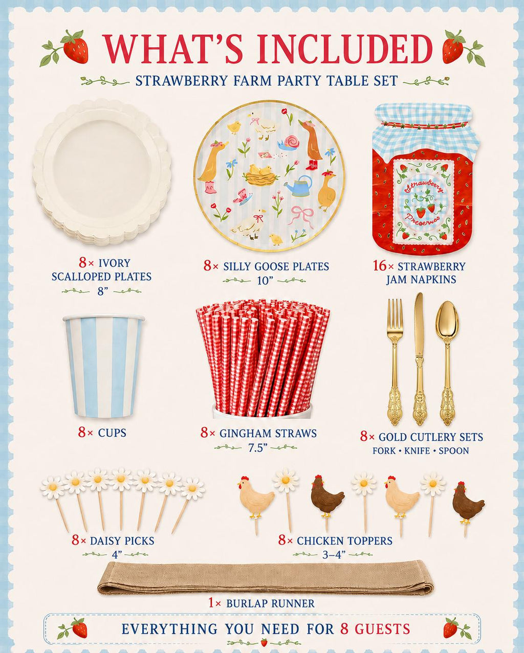 Farm & Garden Party Table Set for 8 | Farmhouse Birthday Tableware