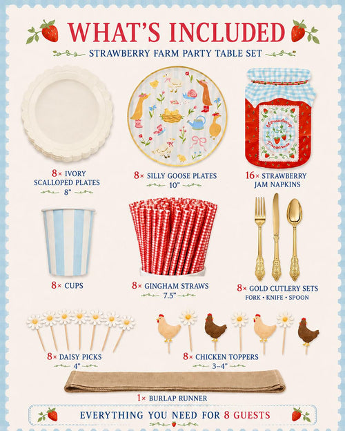 Farm & Garden Party Table Set for 8 | Farmhouse Birthday Tableware